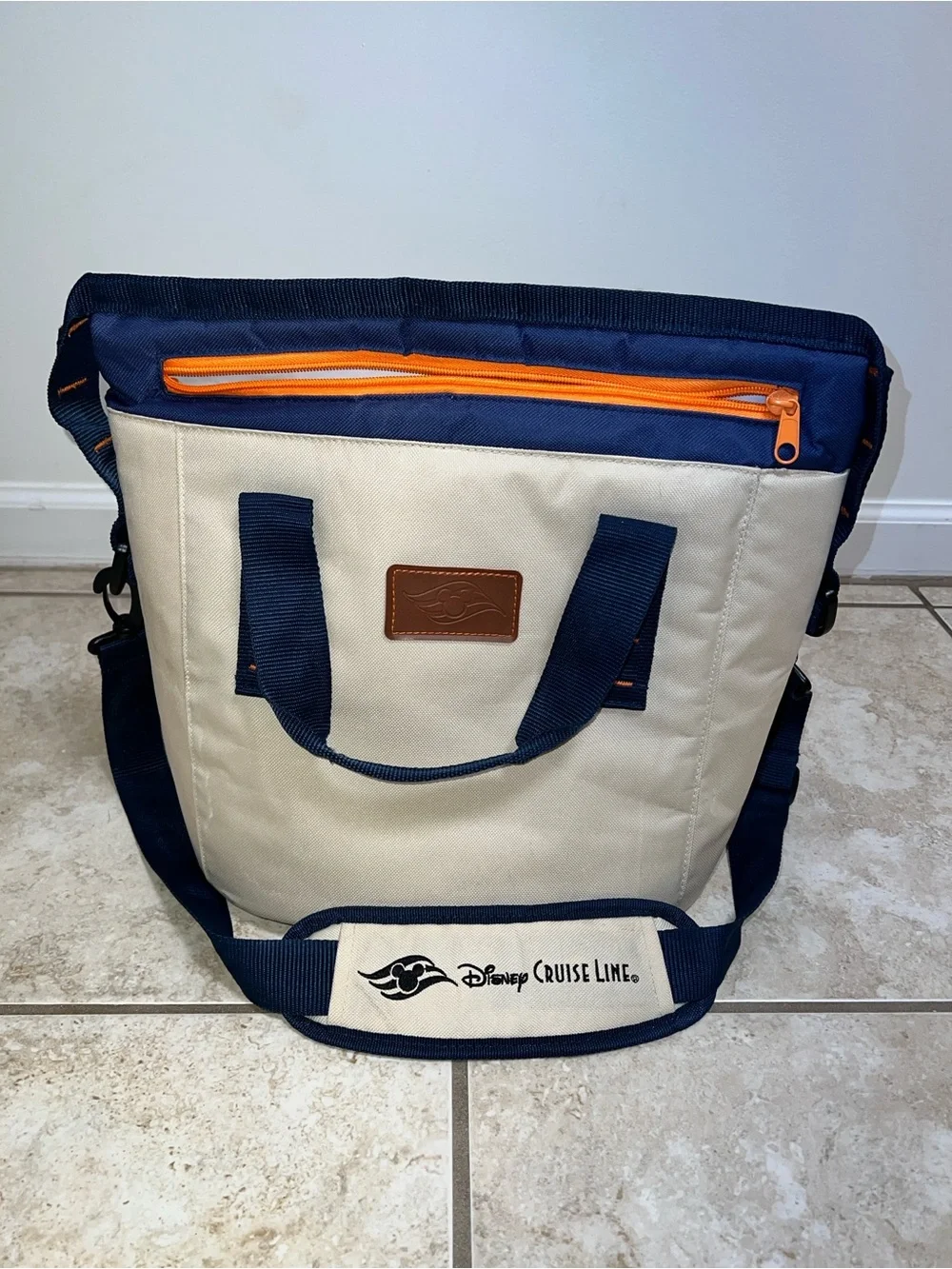 Disney Cruise Line Cooler Tote Bag Shoulder Strap Navy Tan 14 in x 12 in